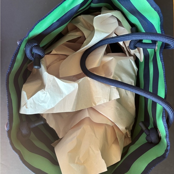 New Pink Victoria’s Secret Navy and Green Nylon Reversible Collegiate Tote - Picture 8 of 9